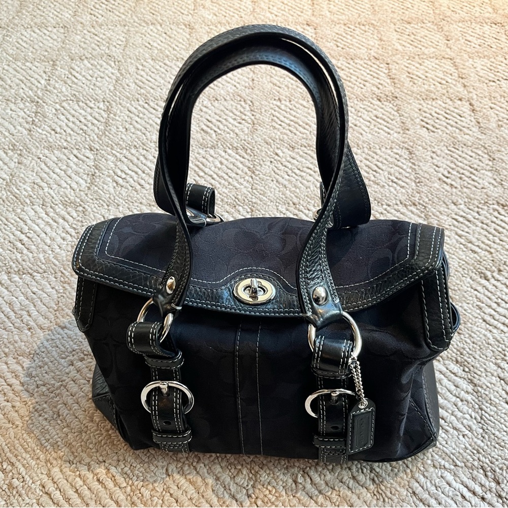 Coach canvas logo shoulder bag -leather trim. Mint condition. Dust bag included.